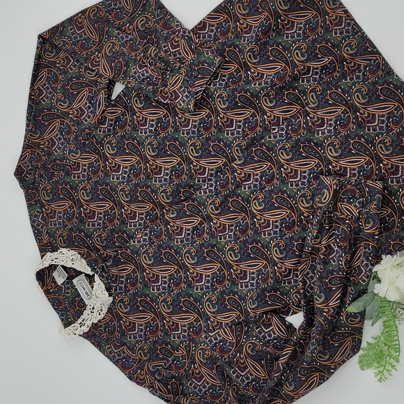 Vintage Mr. Witt 80's Paisley Crochet Trim Blouse size 16 - Picture 2 of 9